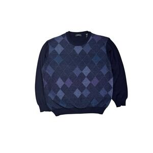 Segreto Sweater Mens Large Black  Argyle 100% New Merino Wool Made Italy